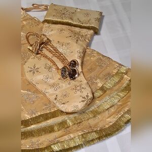 Beautiful Gold  Holiday Stocking & Skirt Set